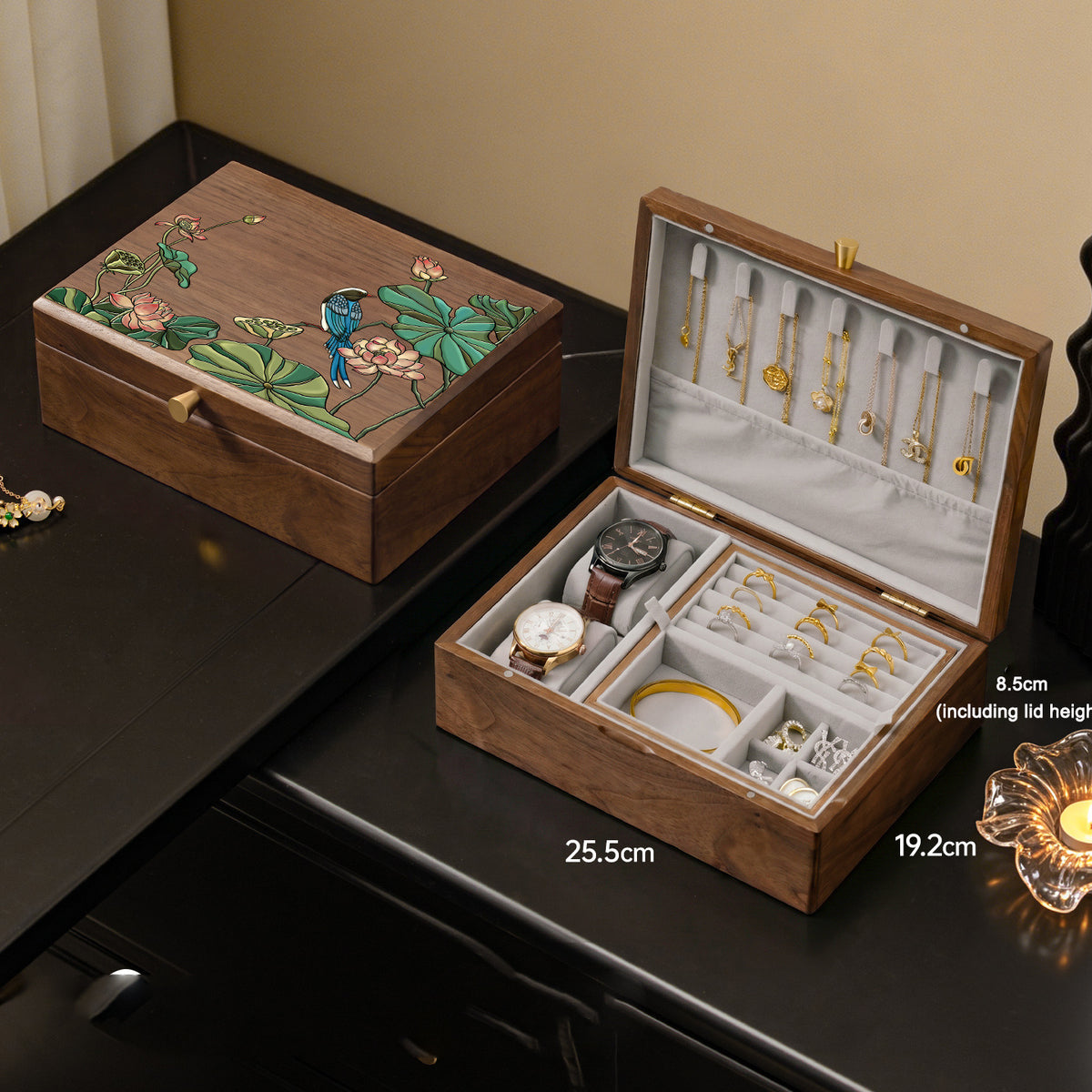 Solid wood desktop jewelry storage box