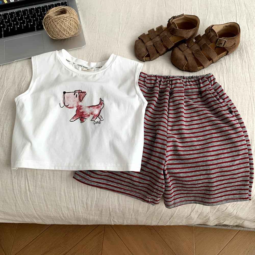 Children's Cartoon Casual Sports Vest Clothing Set.