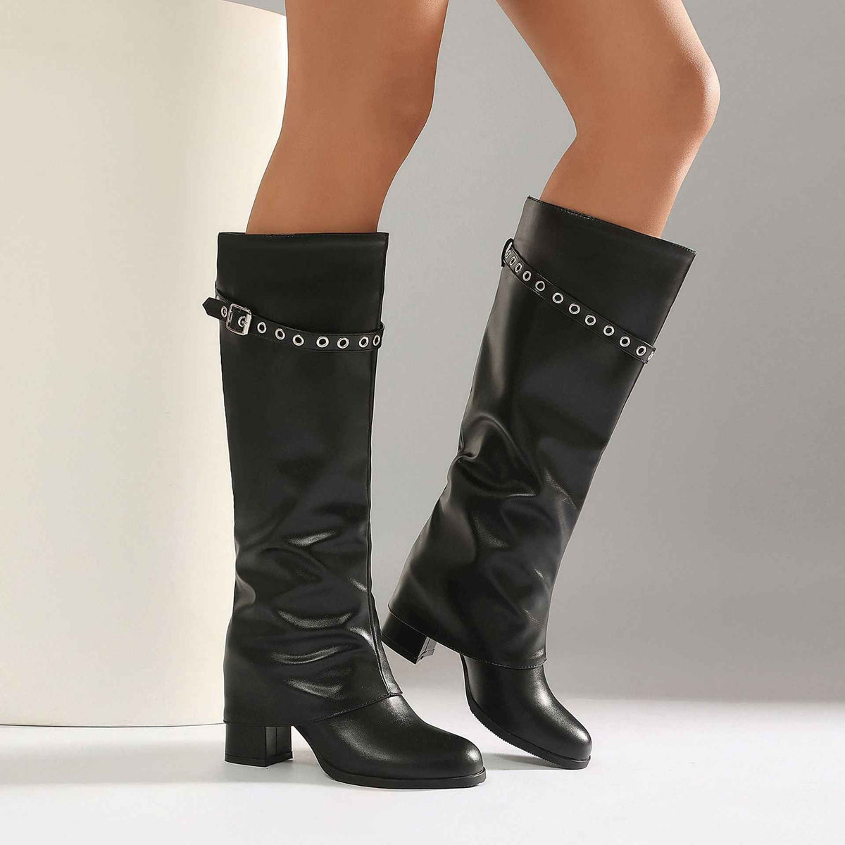 High Heel Chunky Large Size Slip-On Combat Boots for Women.