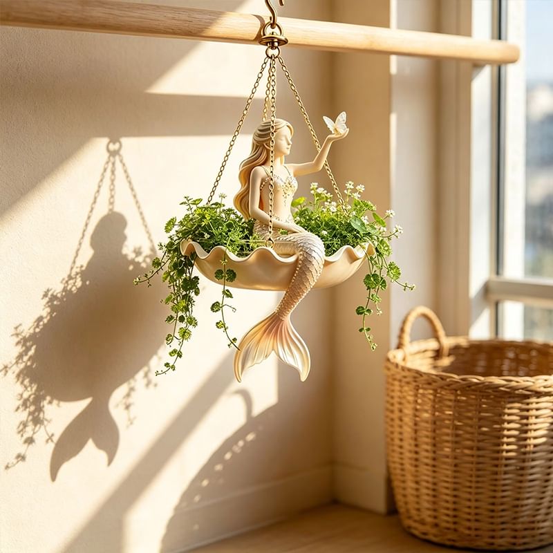 Resin Hanging Planter – Elegant Ballerina Design, Hand-Carved Detail, UV-Resistant Outdoor Flower Pot.