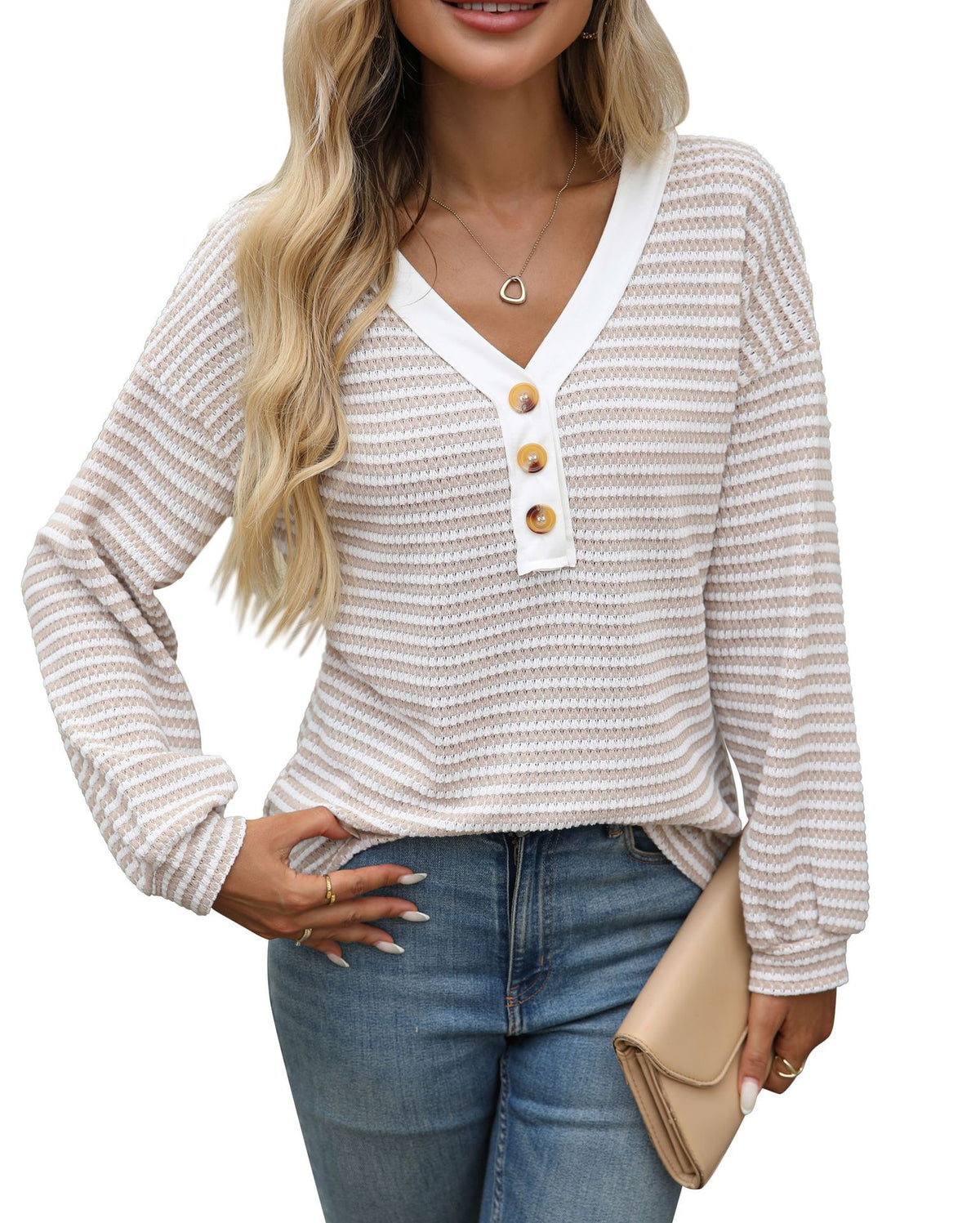 Men's V-Neck Long Sleeve Color Block T-Shirt.