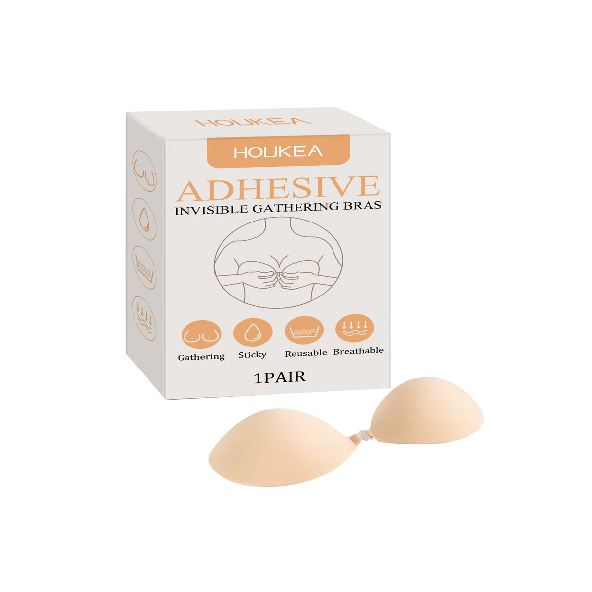 HouKea Adhesive Invisible Push-Up Bra Cups – 1 Pair.