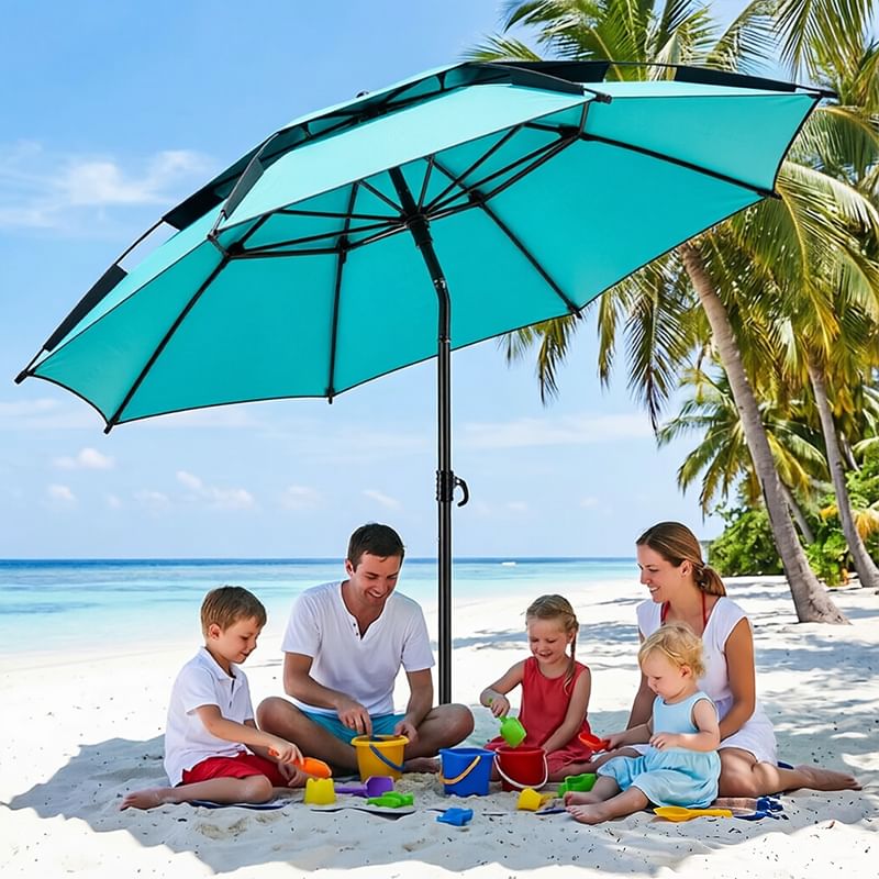 6.6FT Double Canopy Beach Umbrella – UV Protective, Waterproof Sun Shade for Garden, Camping & Fishing.