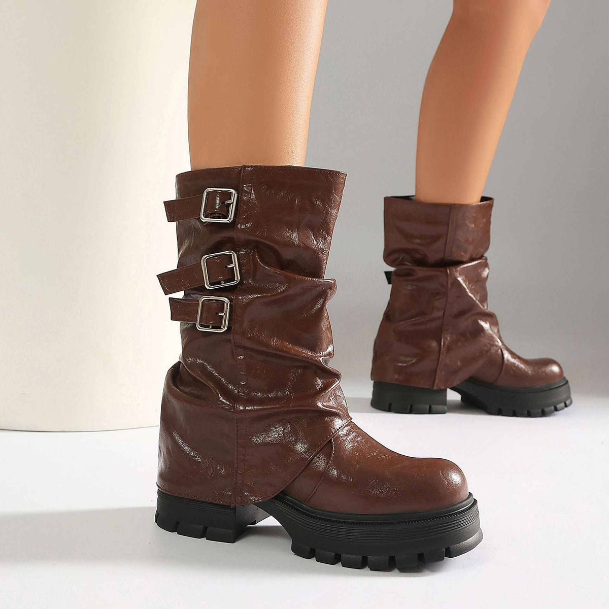 Women's Punk Style Low-Cut Boots with Chunky Heel.