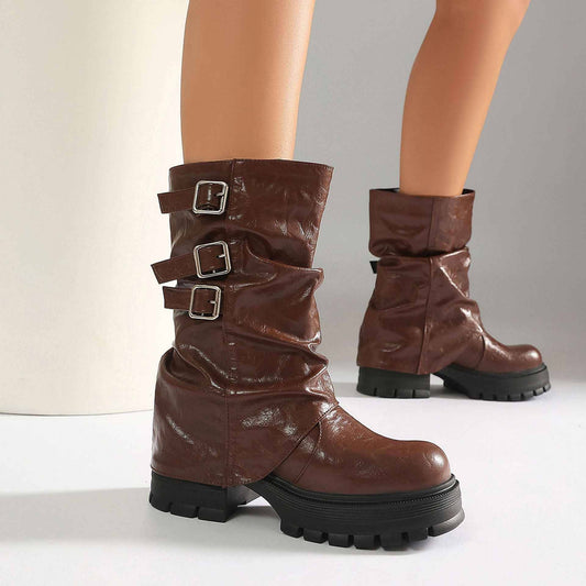 Women's Punk Style Low-Cut Boots with Chunky Heel.