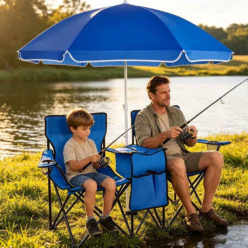 Double Camping Loveseat with Canopy – 600 lb Capacity, Cup Holders & Side Table, Foldable Outdoor Chair for Beach & Park.