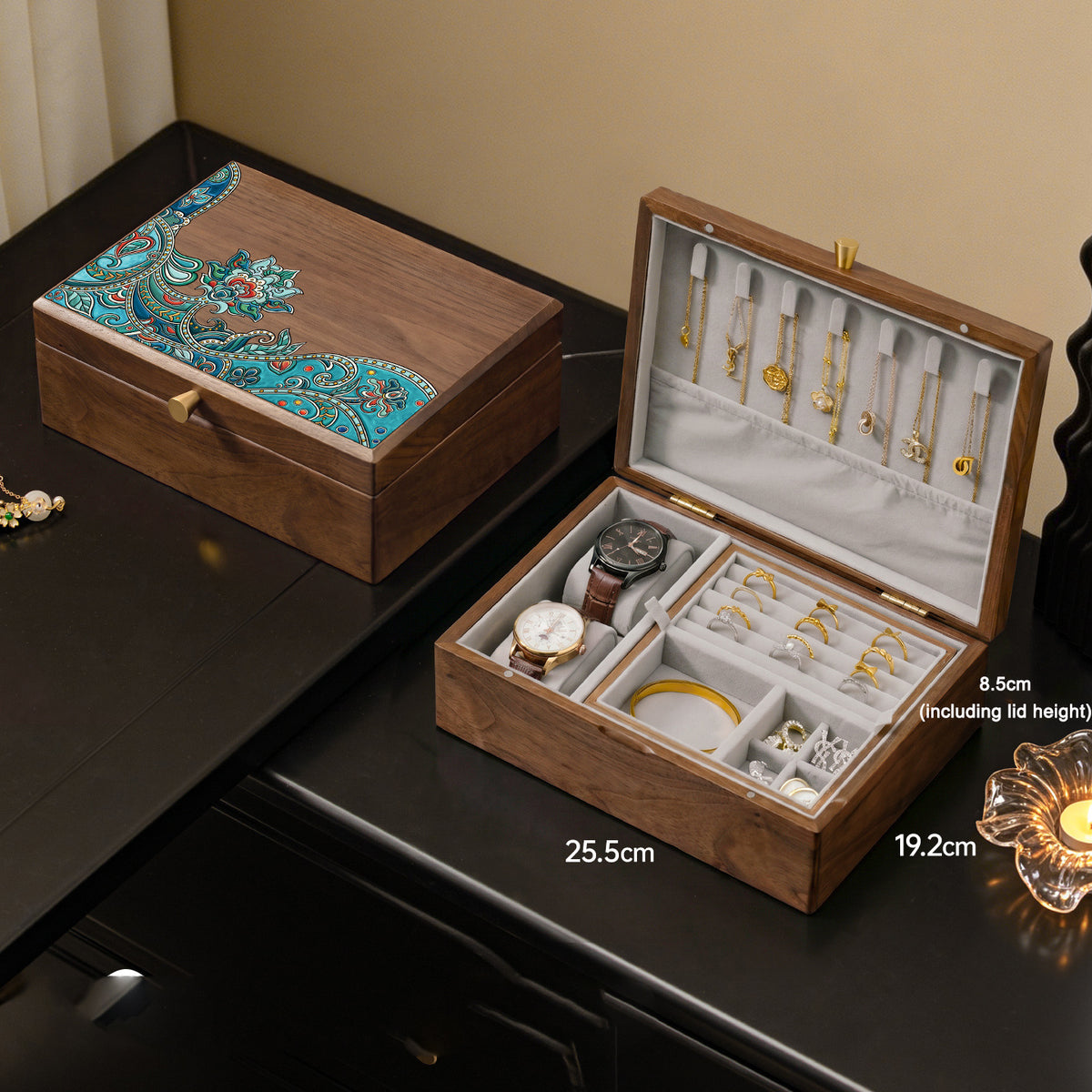 Solid wood desktop jewelry storage box