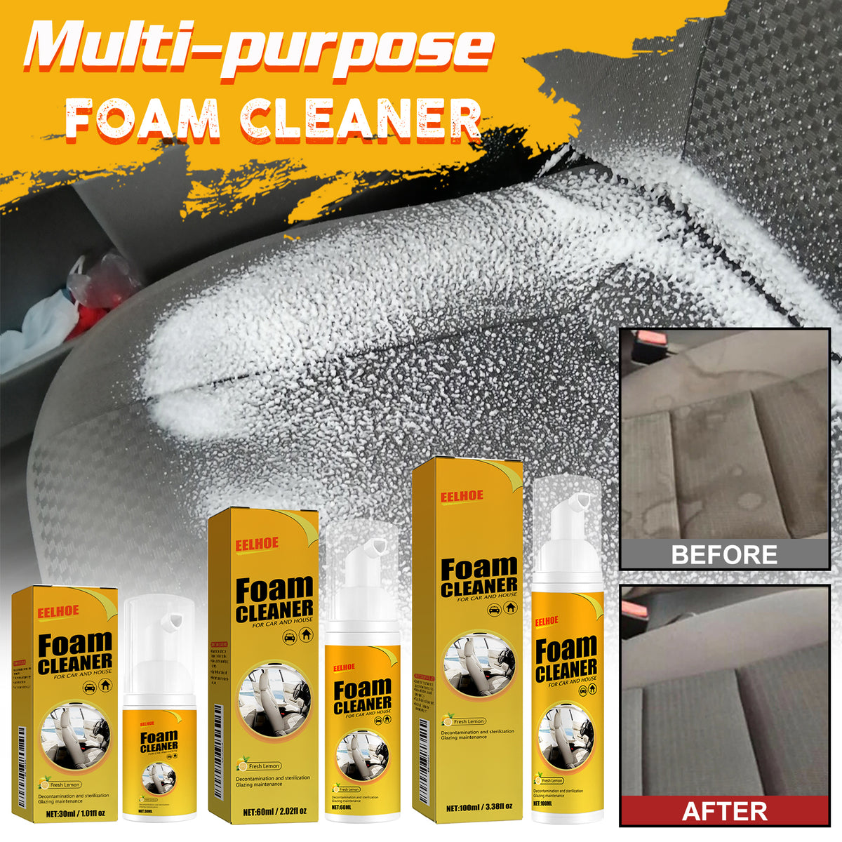 Automotive Steering Wheel Foam Cleaner, Leather Seat Supplies Decontamination Multi-Functional Interior Cleaner.