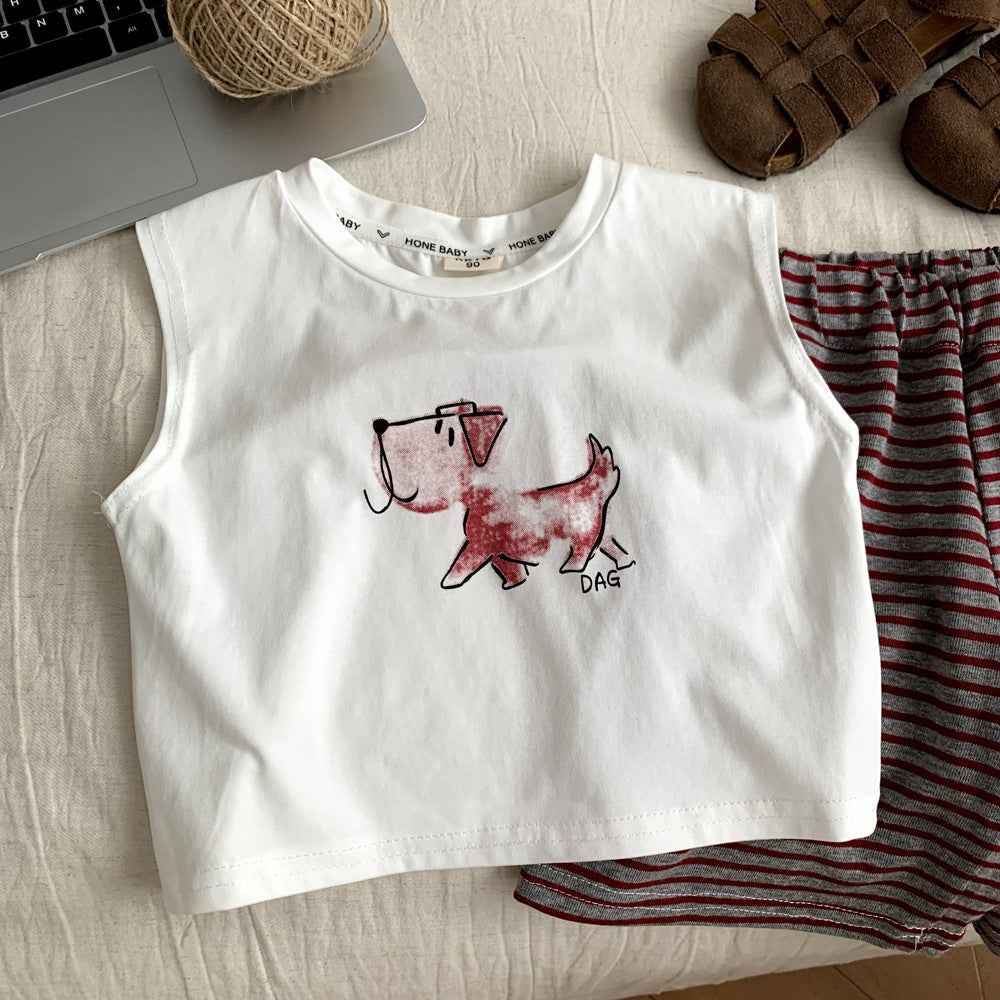Children's Cartoon Casual Sports Vest Clothing Set.