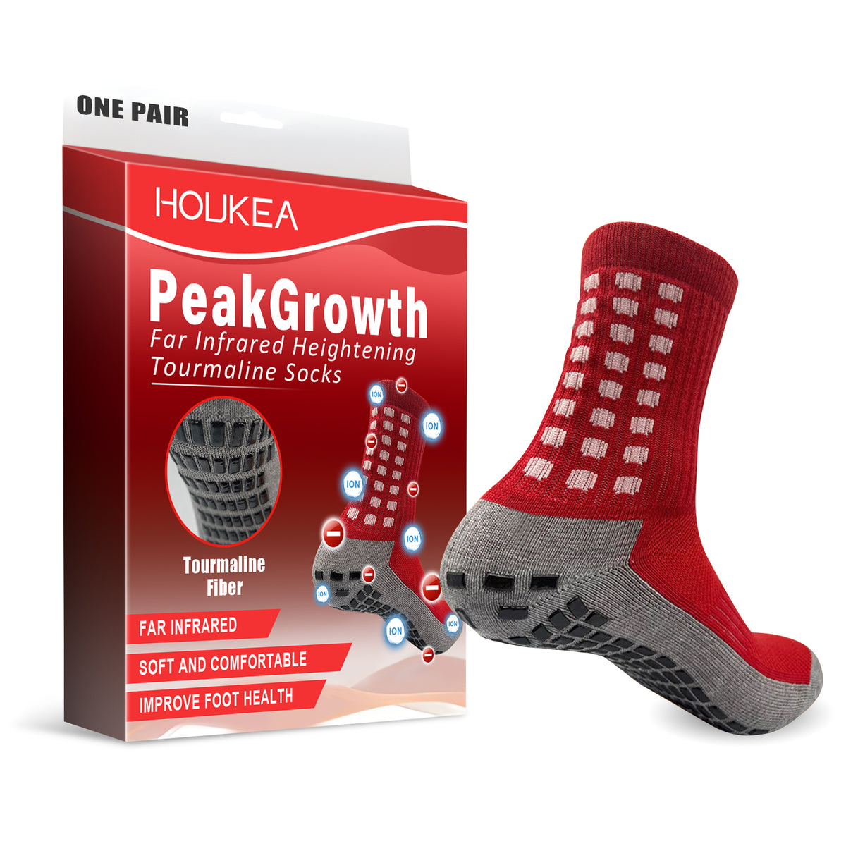 HouKea PeakGrowth Far Infrared Tourmaline Heightening Socks – 1 Pair.