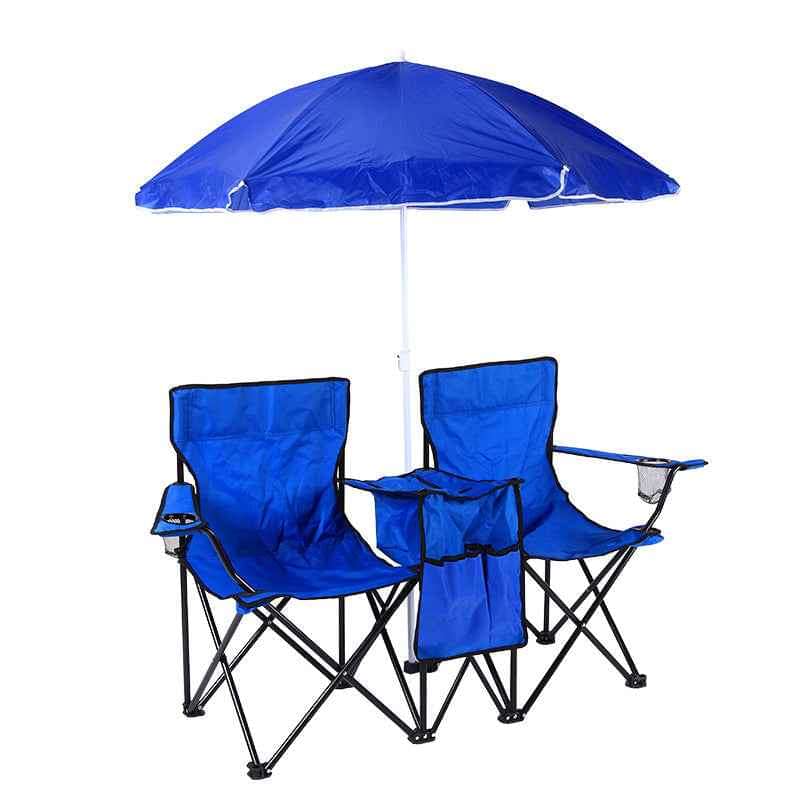 Double Camping Loveseat with Canopy – 600 lb Capacity, Cup Holders & Side Table, Foldable Outdoor Chair for Beach & Park.