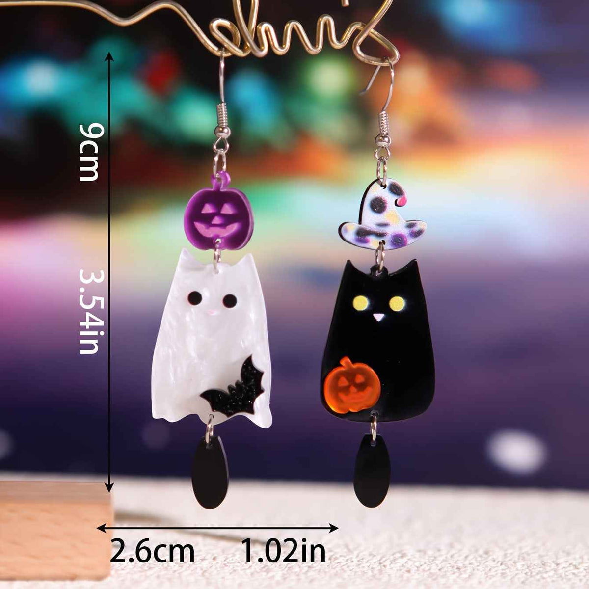 Halloween Ghost Pumpkin Bat Acrylic Earrings.