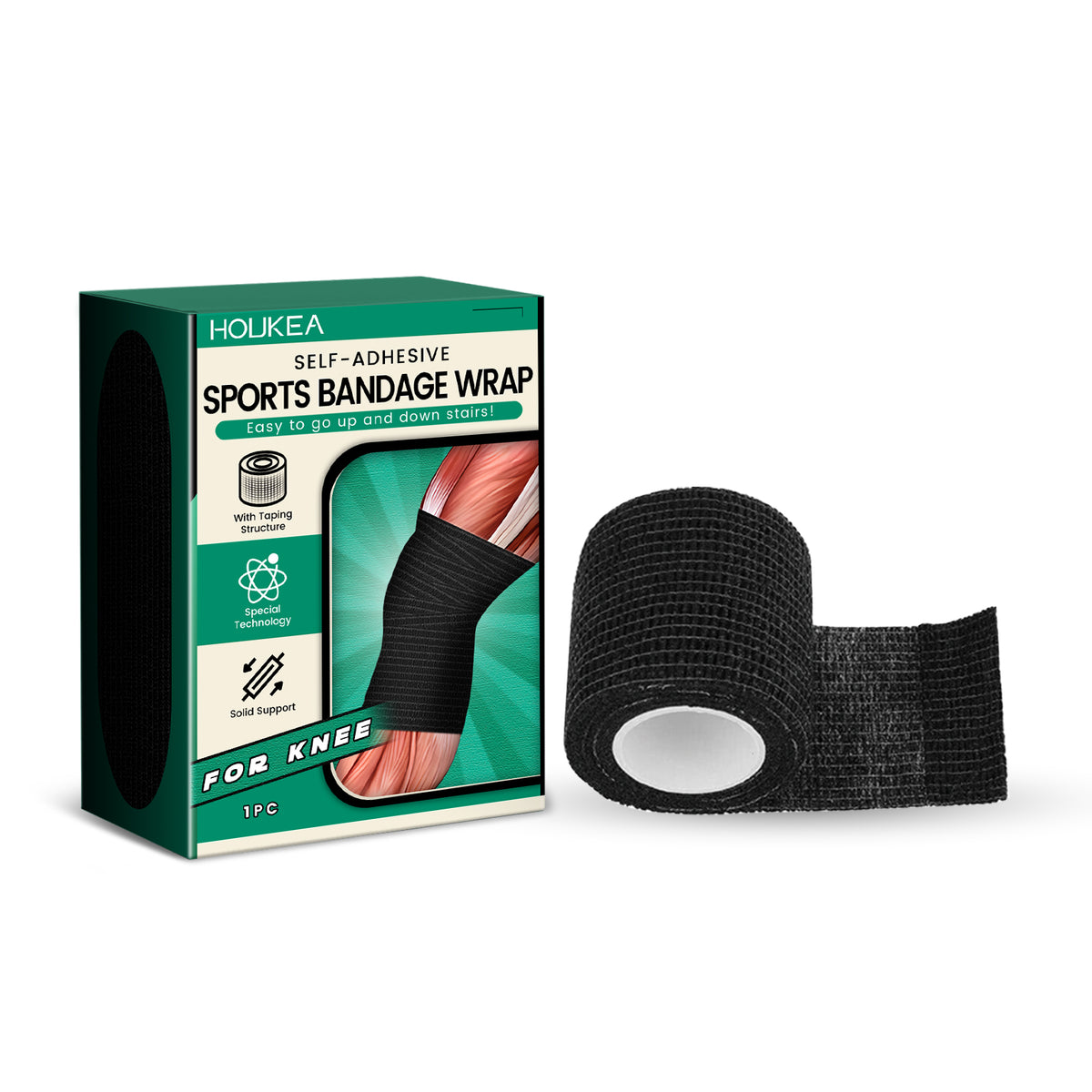 HouKea Self-Adhesive Sports Bandage Wrap for Knee – 1 Roll.