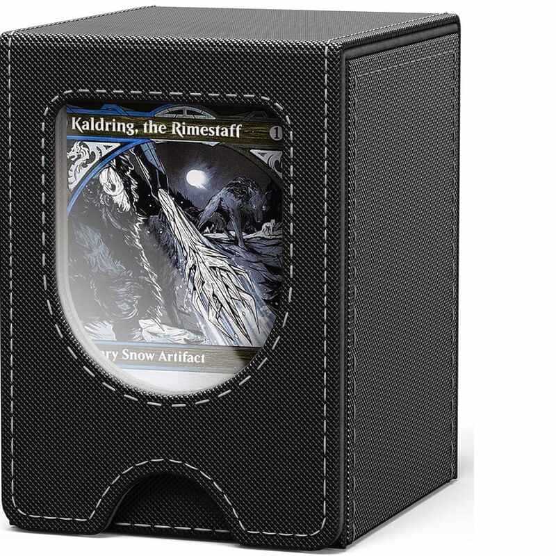 Leather TCG Card Storage Box – 100+ Card Capacity Organizer with Dividers for Trading Card Games.