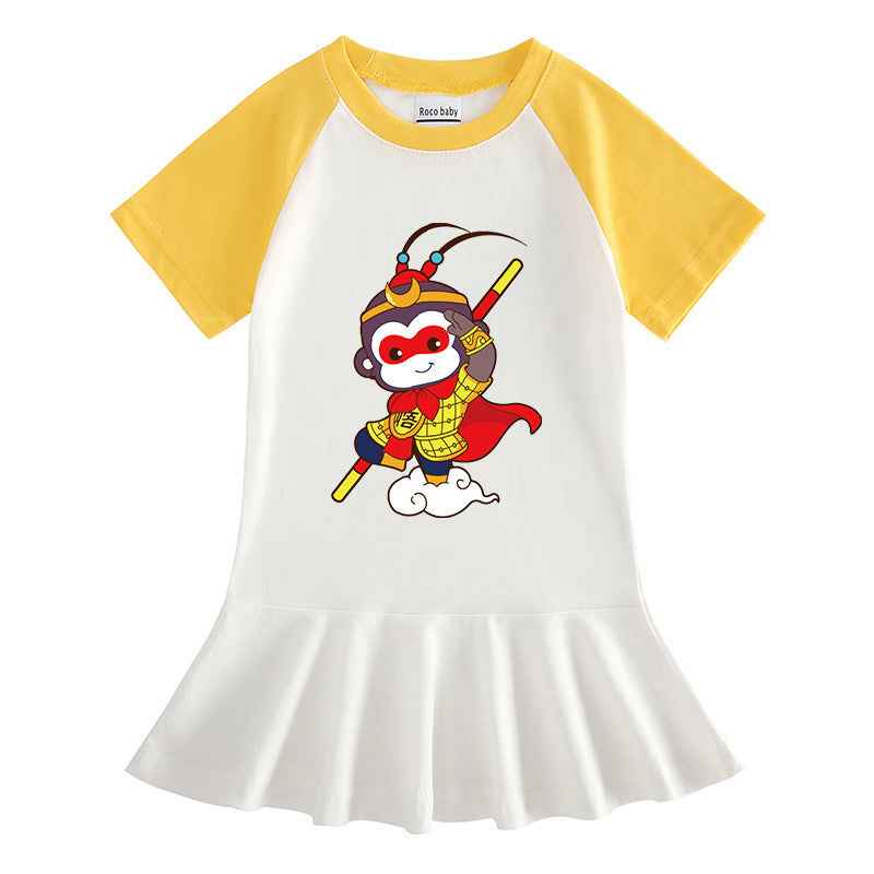 Girls' Cartoon Short Sleeve Dress – Fun Summer Style.
