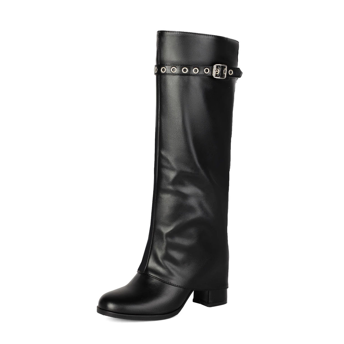 High Heel Chunky Large Size Slip-On Combat Boots for Women.