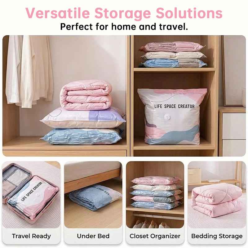 Pump-Free 3D Vacuum Bags, 3-Sec Compression, Reusable.
