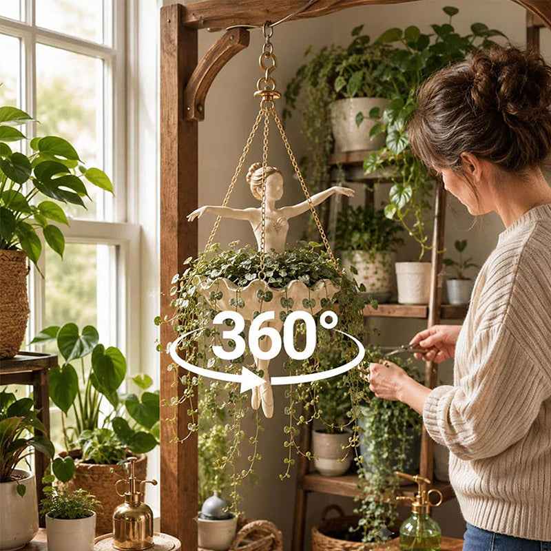 Resin Hanging Planter – Elegant Ballerina Design, Hand-Carved Detail, UV-Resistant Outdoor Flower Pot.