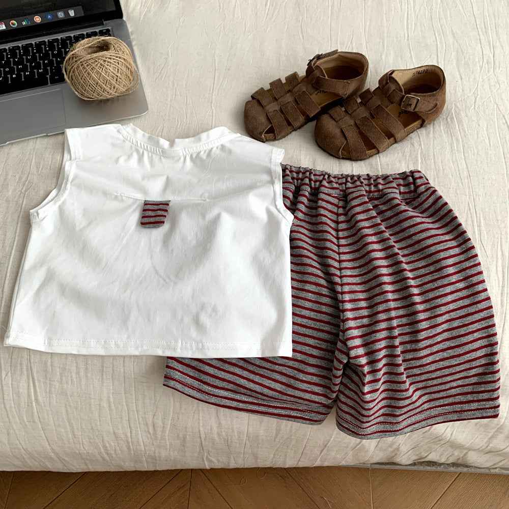 Children's Cartoon Casual Sports Vest Clothing Set.