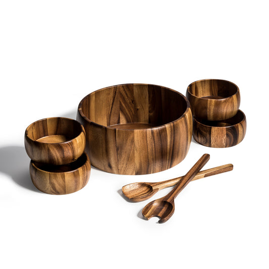 Dragor 7 Piece - Extra Large Salad Bowl with Servers and 4 Individuals.