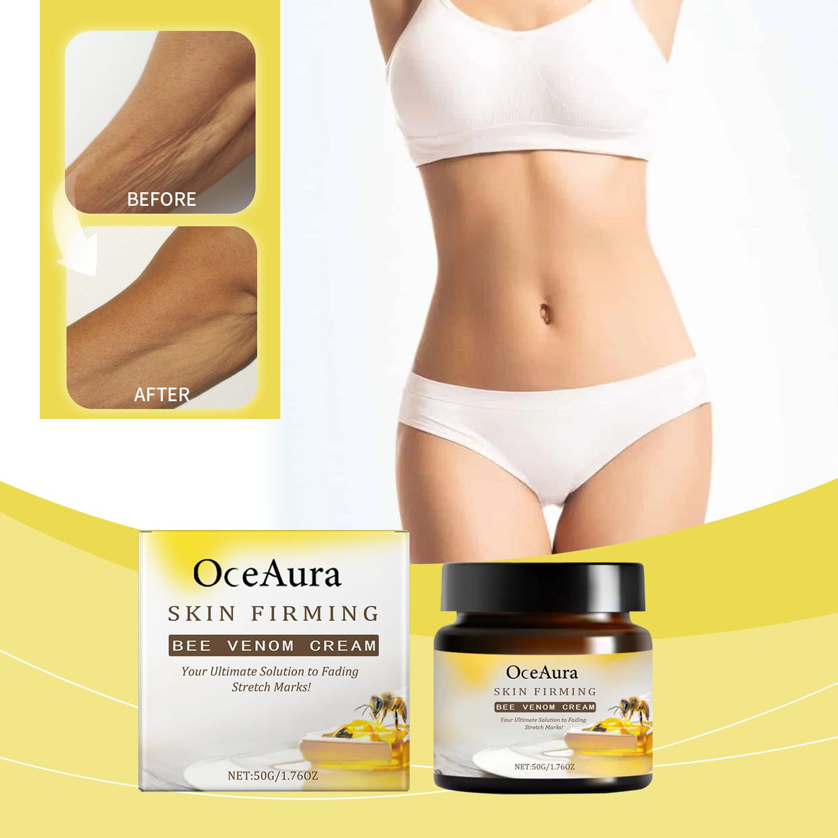 Oceaura Firming Moisturizer shown beside its yellow and white box