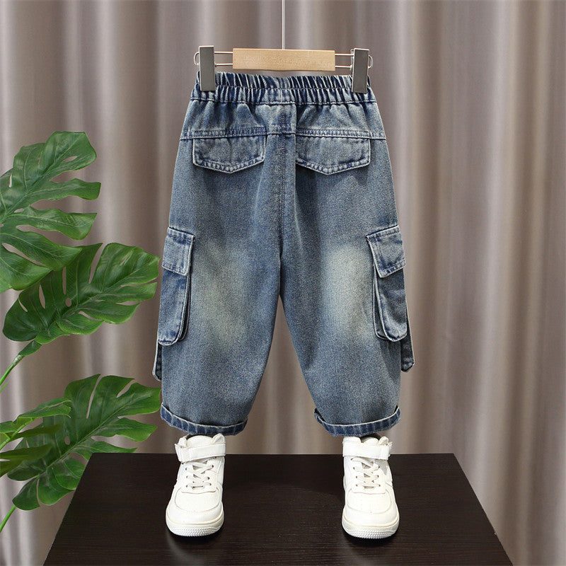 Boy's Straight Leg Denim Cargo Pants