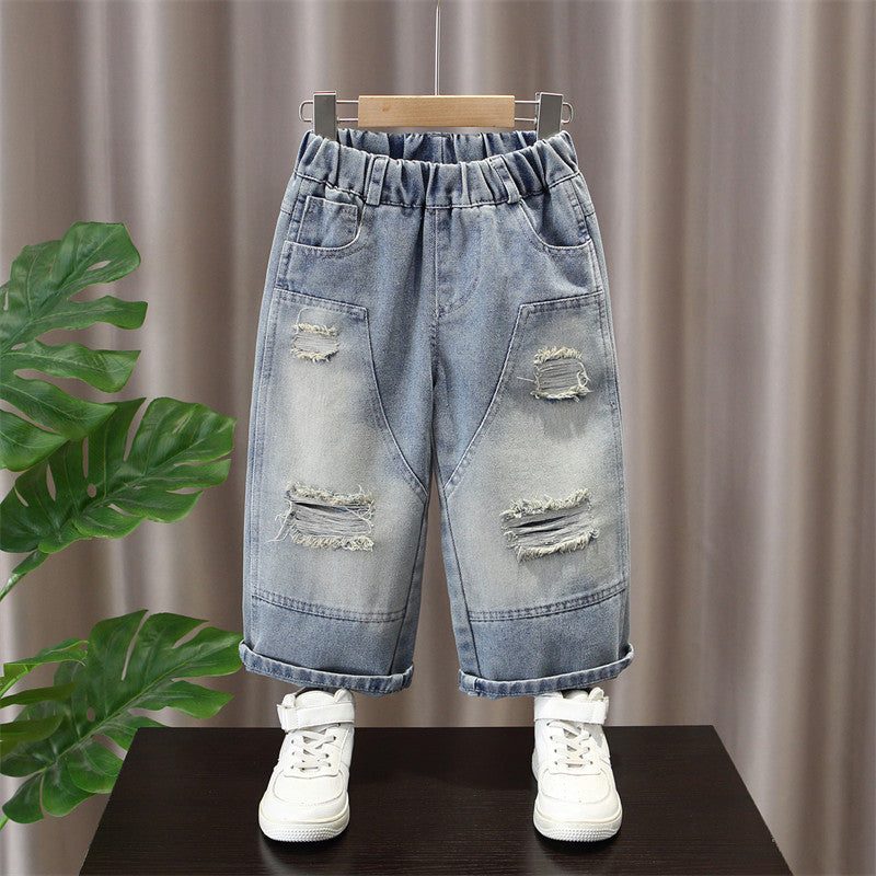 Boys' Casual Distressed Jeans Loose Straight Leg Pants