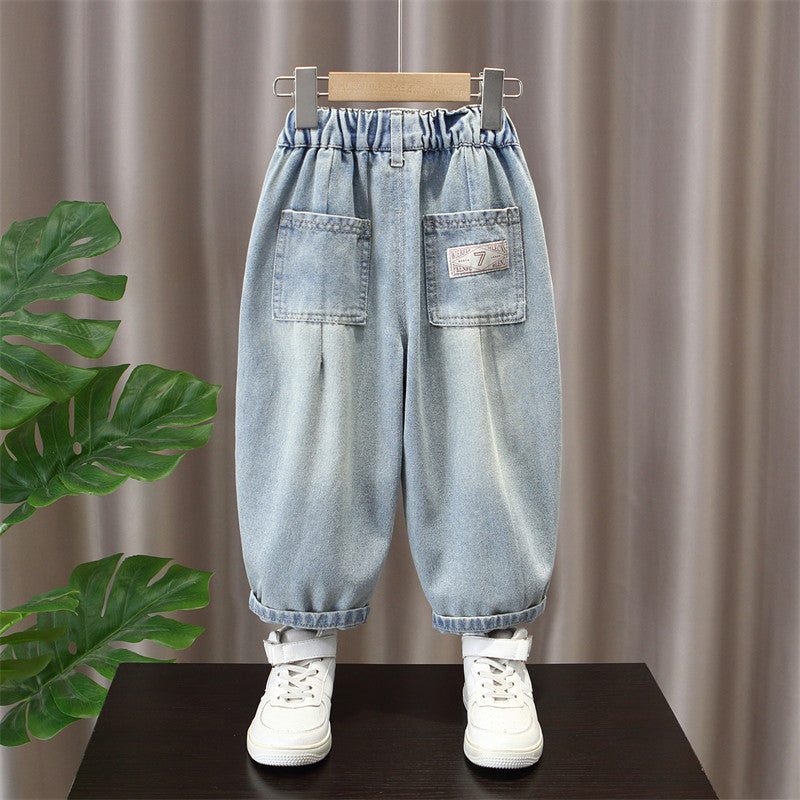 Boys Casual Light Wash Vintage Denim Jeans