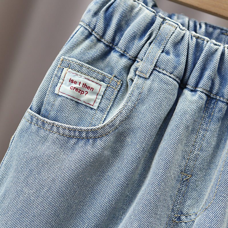 Boys Casual Light Wash Vintage Denim Jeans