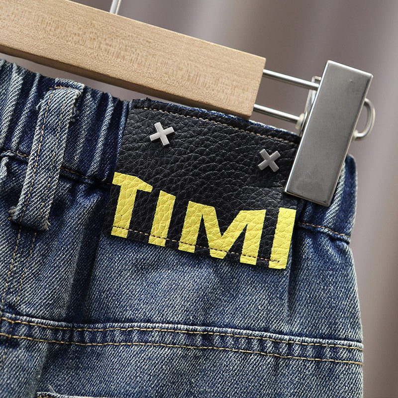 Loose Straight Leg Denim Pants for Boys