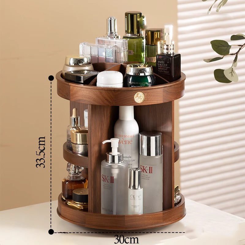Cosmetics desktop storage cabinet with rotating solid wood