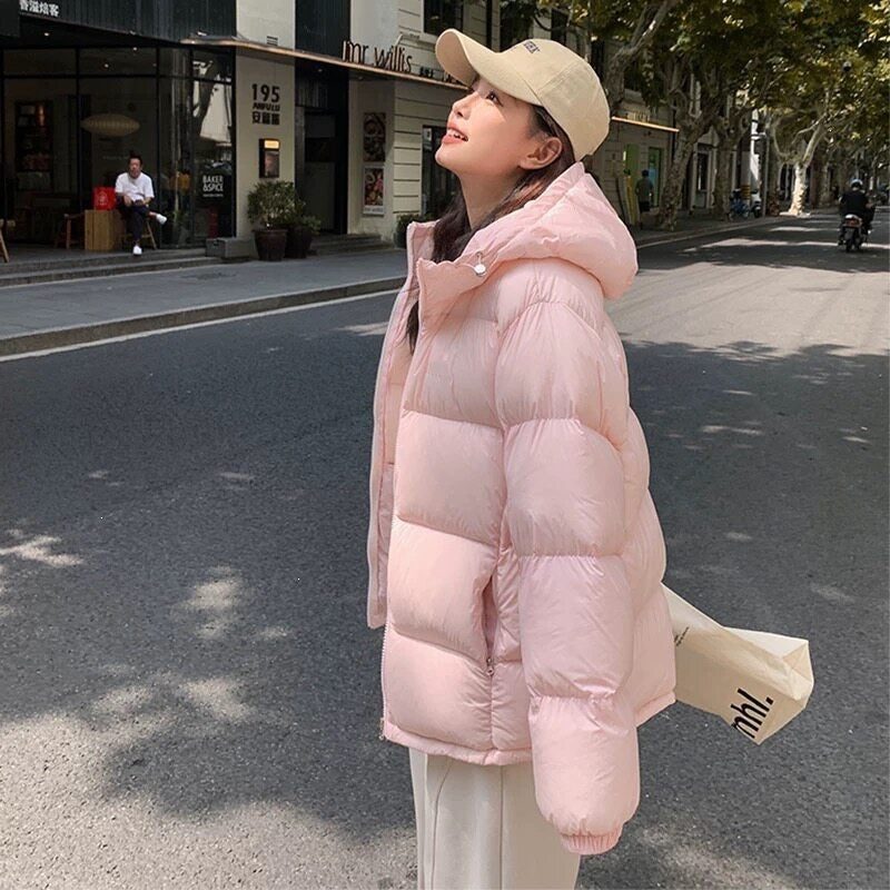 Long Sleeve Hooded Loose Cropped Puffer Jacket for Women