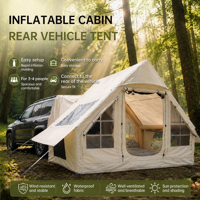 Inflatable Car Tent with Skylight – Blow Up Car Rear Tent with Pump, 6.3㎡ Air Glamping SUV Tailgate Tent