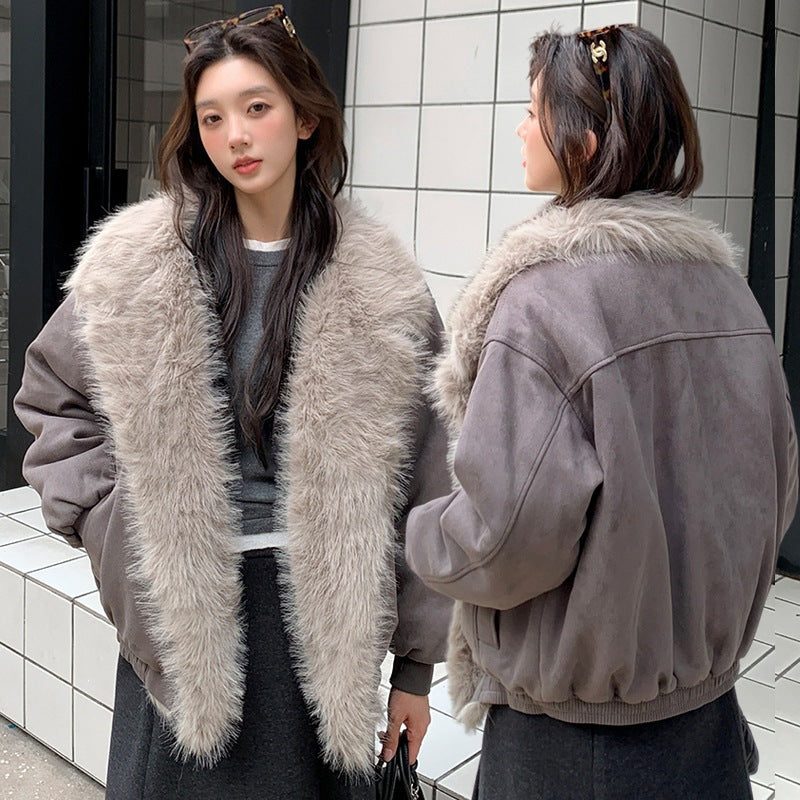 Vintage Thickened Short Fur Collar Fleece Lined Winter Parka