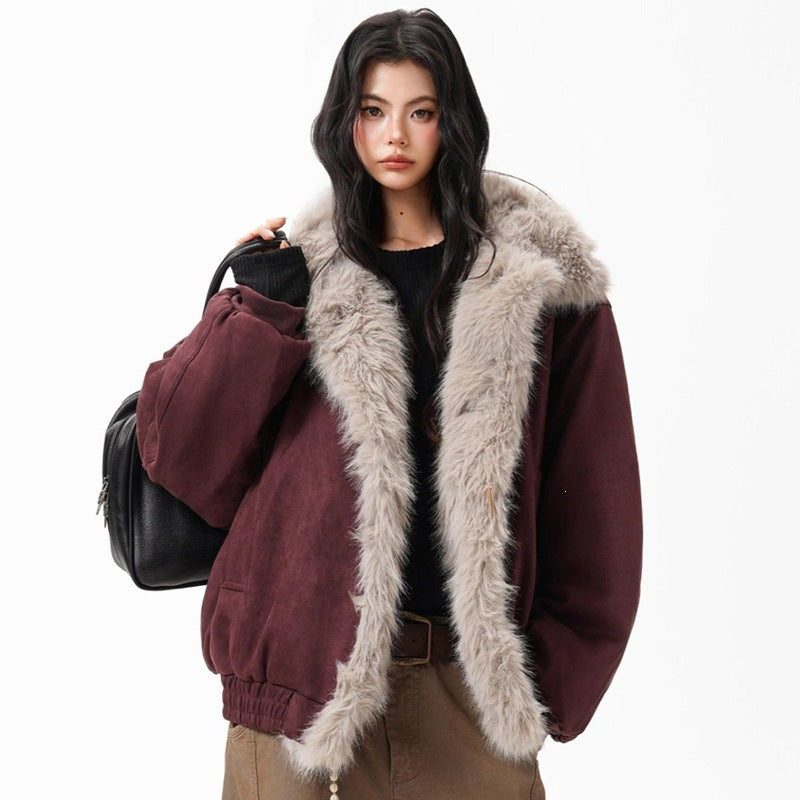 Vintage Thickened Short Fur Collar Fleece Lined Winter Parka