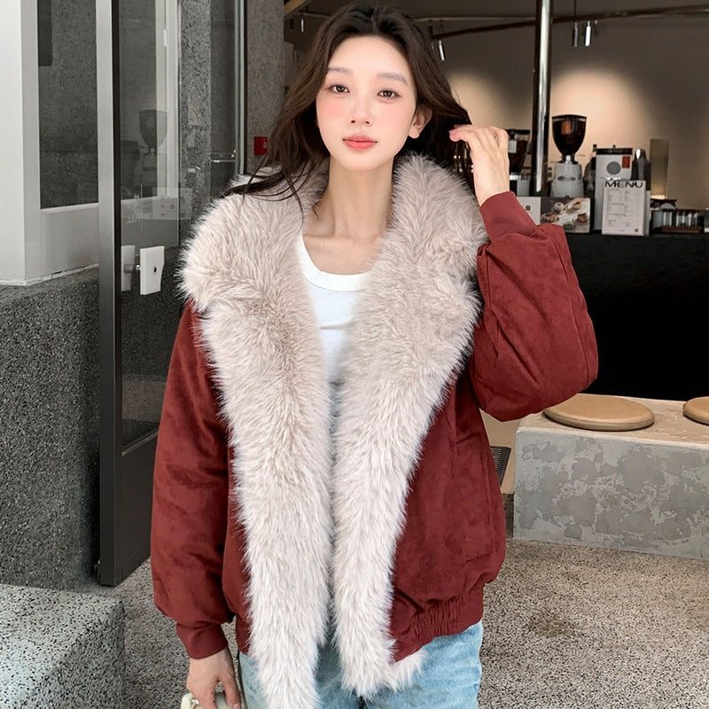 Vintage Thickened Short Fur Collar Fleece Lined Winter Parka