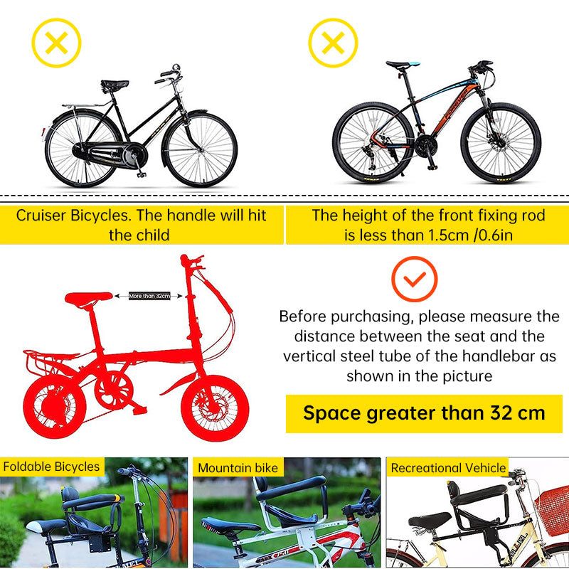 Heavy Duty Front Bicycle Child Seat - Supports 35kg - Adjustable Kids Bike Seat with 3-Point Safety Belt & Non-Slip Pedals