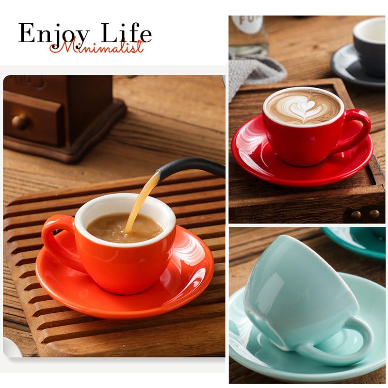 Nordic Minimalist Ceramic Coffee Cup Set – 300ml White Rim Latte Art Mugs for Breakfast, Home & Office