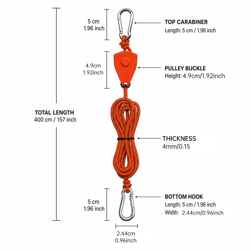 4M 6Pcs Reflective Tent Rope Set – Camping Guy Lines with Tension Buckles, Ratchet Hangers & Awning Tie-Downs, Outdoor