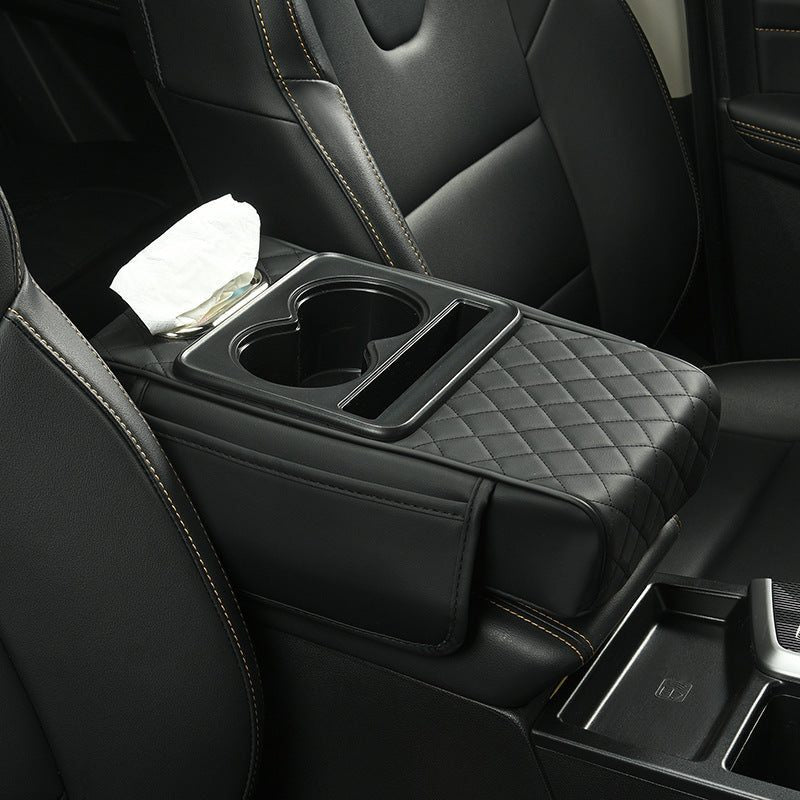 Car Armrest Pad Multi-functional Cup Holder Car Tissue Box Automotive Interior Leather Armrest Riser Pad