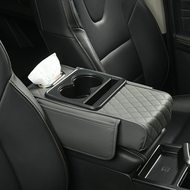 Car Armrest Pad Multi-functional Cup Holder Car Tissue Box Automotive Interior Leather Armrest Riser Pad