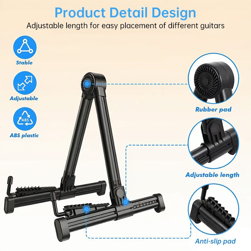 Foldable Guitar Stand – ABS/Silicone Holder for Acoustic, Electric Guitar, Ukulele, Violin & Banjo