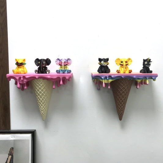 3D Printed Melting Ice Cream Floating Shelf – Wall-Mounted Drip Wall Decor, Funny Irregular Artistic Storage Rack