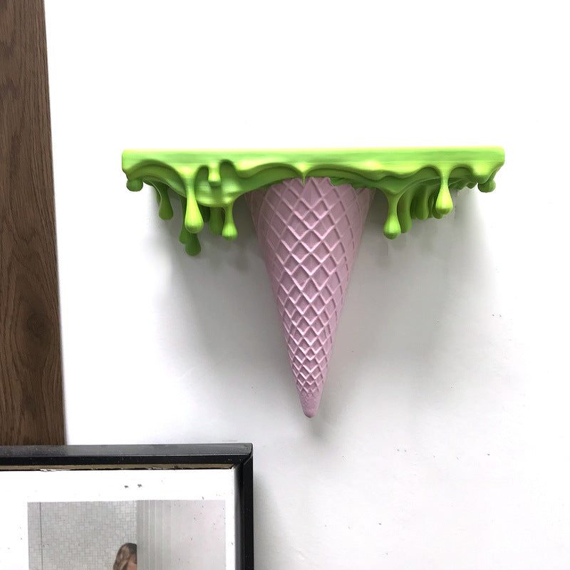 3D Printed Melting Ice Cream Floating Shelf – Wall-Mounted Drip Wall Decor, Funny Irregular Artistic Storage Rack