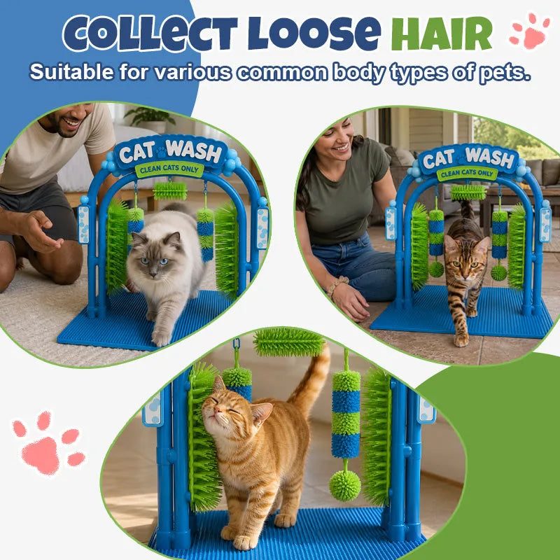 Cat Shampoo Massage Brush Arch – Self Grooming Bathing Scratcher Station with Soft Bristles, Cat Bath Spa Toy