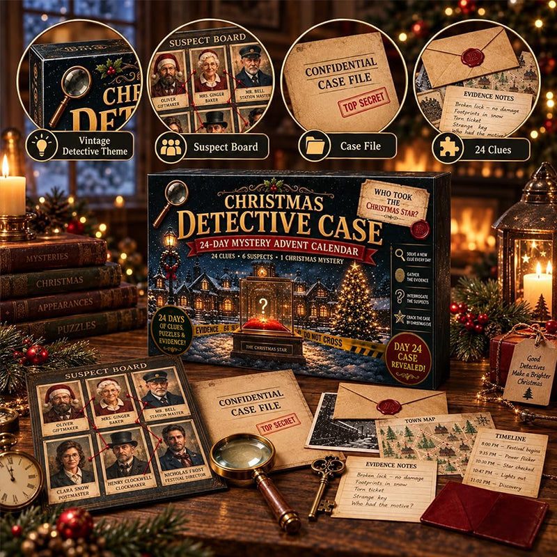 24-Day Mystery Adventure Advent Calendar – Christmas Puzzle Escape Room Game with 6 Themes, Daily Surprise Discovery