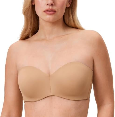 Women's strapless bra with unlined steel rims and reduced chest size