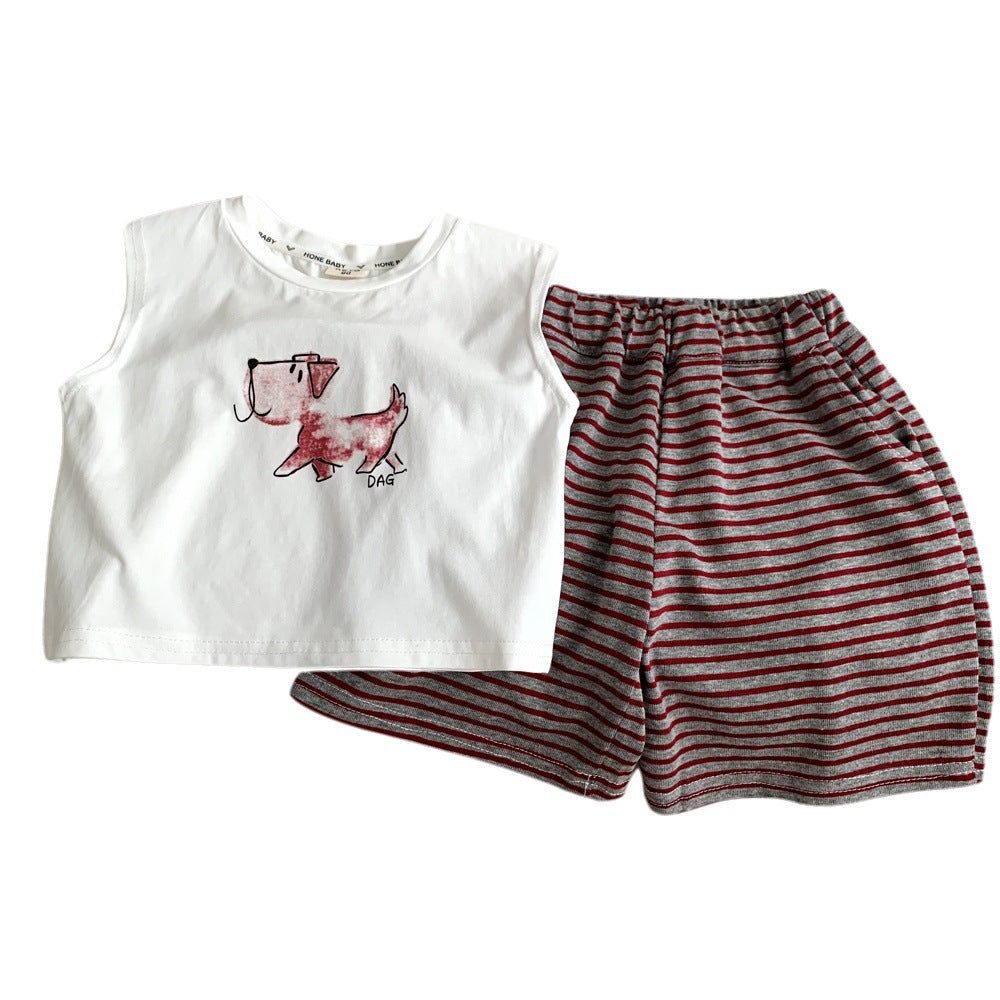 Children's Cartoon Casual Sports Vest Clothing Set.