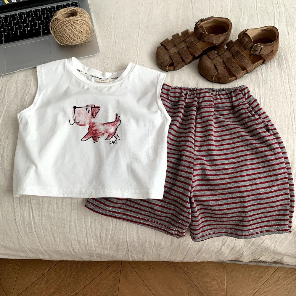 Children's Cartoon Casual Sports Vest Clothing Set.