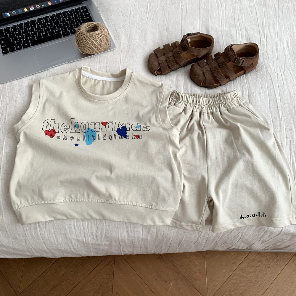 Children's Cartoon Vest & Shorts Summer Two-Piece Set.